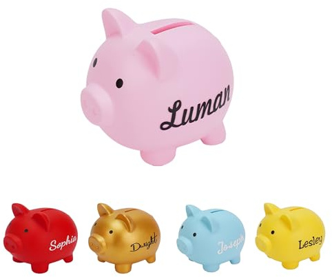 Personalised Multicolour Cute Piggy Bank, Custom Name Unbreakable Piggy Banks for Kids, Pink Money Box, Vinyl Saving Coin Box, Money Tin, Dreams Money Pot for Boys Girls