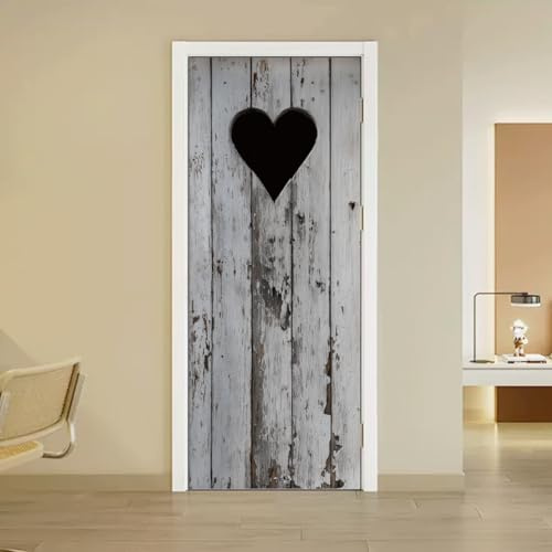 arricraft 2 Stück Selbstklebender Türaufkleber, Schwarzes Herz Holztür | 31.5X78.7 Türfolie Selbstklebend Türaufkleber Wrap Künstlerische Aufkleber Wasserdicht PVC Abnehmbare Wandbild Tapete