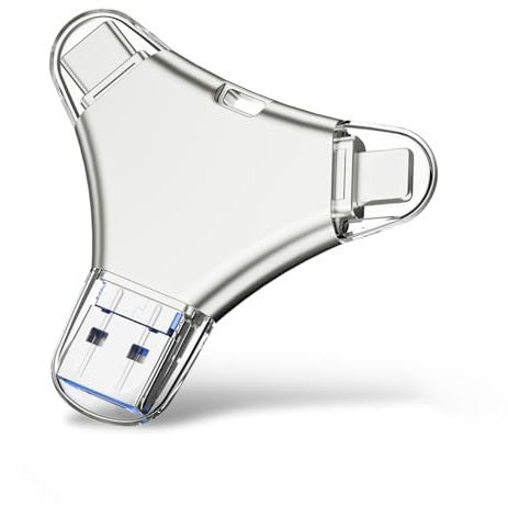 CONNUMY Clé USB 256Go pour iPhone, Mémoire Externe pour Sauvegarde de Photos/Vidéo avec Aucune Application 4 en 1 clé USB Stockage pour iPhone/iPad/Android/PC.