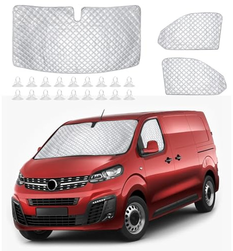 Interne Thermo Windschutzscheibenabdeckungen für Vauxhall Vivaro 2019-2025, 3 Stück wasserdicht, UV-beständig, Thermo-Rollo-Set, Faltbare Frontscheiben-Abdeckung, interne Verdunkelung