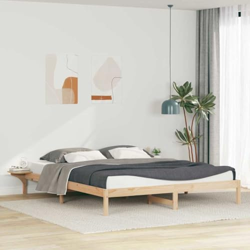 Qnhdfrt Bettrahmen mit Nachttischen Massiv-Kiefer 215,5x250x32 cm Modernes Design Ehebett Doppelbett Matratze 200x210 cm Langlebig für Schlafzimmer Loft und Gästezimmer