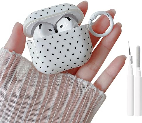 MINSCOSE für AirPods 4 Klarsicht-Hülle,niedliches Polka-Dot-Muster-Design mit trendigem Schlüsselring,weiche TPU-Schutzhülle mit Reinigungsset für Mädchen und Frauen für Airpods 4–Weiß