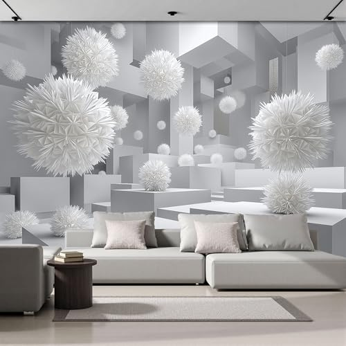 Fototapete Abstrakte Kunst Weiß Wohnzimmer Tapete Geometrischer Würfel Tapeten, SeideSchlafzimmer Motivtapeten, Wandtapete Wanddeko für Wohnzimmer Schlafzimmer Kinderzimmer 200x140cm