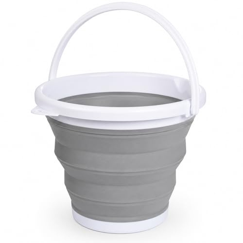 Collapsible Bucket for Cleaning - Folding Camping Bucket (5L) | Space Saving Folding Bucket, Silicone Pop Up Bucket With Handle, Collapsible Camping or Caravan Cleaning Essentials
