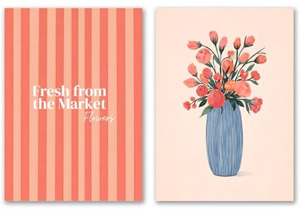 SALVADERO Set di 2 Poster Floreali – Decorazione da Parete, Arte Botanica, Senza Cornice (Pink Flower, 70L x 50l cm)