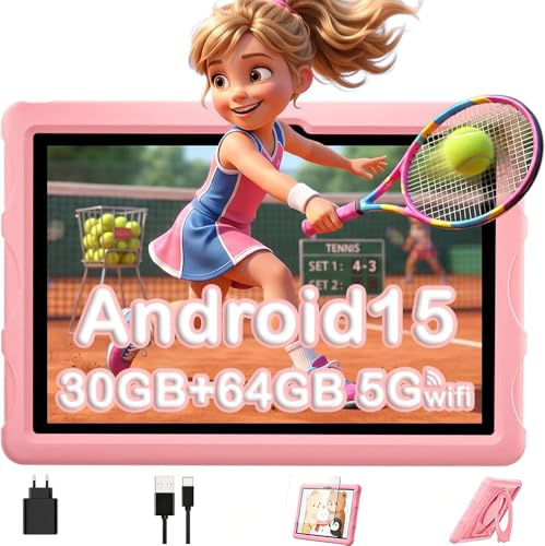 ZENTALITY Tableta infantil de 10 pulgadas Android 15 con 30 GB de RAM + 64 GB de ROM (2 TB), 5G WiFi 6, Widevine L1, control parental, 8 núcleos, 8000 mAh, tablet infantil con funda EVA + soporte