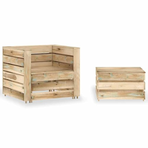 HETFTJN Paletten Garten Lounge Set aus imprägniertem Kiefernholz 2-TLG 77 x 70 x 66 cm platzsparendes Balkonmöbel mit Tisch für Terrasse Balkon und kleine Outdoor Sitzecke