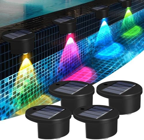 Foreverup Pack de 4 Lámparas Solares para Piscina para Exteriores, LED Luz Solar Piscina impermeables, Luces Solares Exterior para Piscina Estanques Jardín Escaló Patio, Negro
