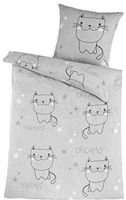 Dreamhome 100% Baumwolle Katze CAT Renforce Bettwäsche 135x200 Kissenbezug 80x80 mit RV