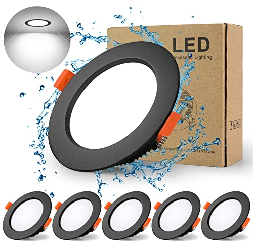 BAGZY LED Einbaustrahler 220V Schwarz Spots Flach 5W, 500 Lumen 5er Set Kaltweiß 6000K Ausschnitt 70-80mm,CRI 80,Einbauleuchten Decken Spot,für Schlafzimmer Badezimmer Wohnzimmer