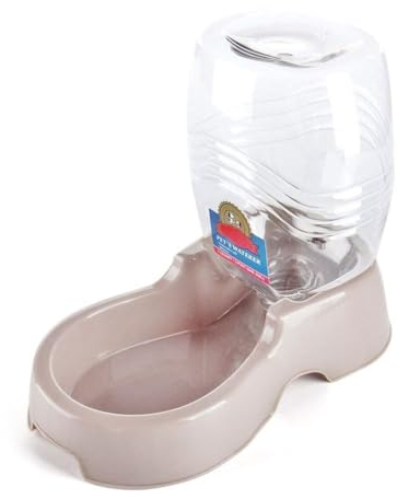 Flexzion Pet Water Dispenser Station, Beige (3/8 Gallon) Auto Replenish Gravity Waterer Drinking Fountain Bottle Bowl Dish Portable Stand for Small Dog Cat Animal