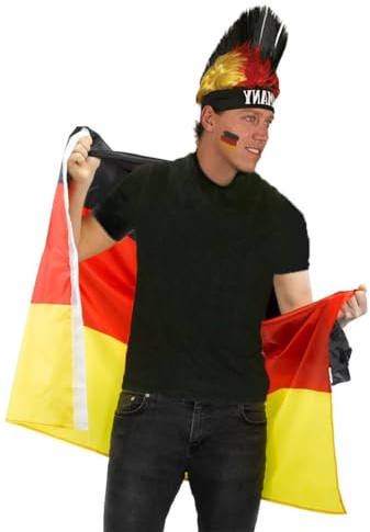 Karneval-Klamotten Deutschland Kostüm Flagge als Poncho Cape Umhang mit Deutschland-Perücke Irokese Herren Damen Fan-Artikel Fußball EM WM Herren