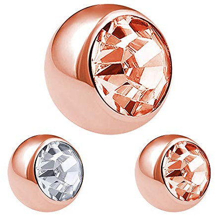 Treuheld® | Rosegoldene Piercing Kugel mit Gewinde mit Kristall - [12.] 1.6 x 4 mm - pfirsich