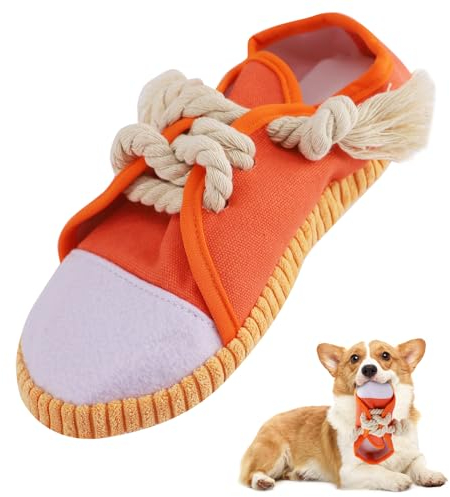 vocheer Hund Kauspielzeug, Hundespielzeug, um sie beschäftigt zu halten langlebig Zahnen Schuh interaktive Quietsche Welpenspielzeug, klein, mittlere Brise, Maschine waschbar, orange