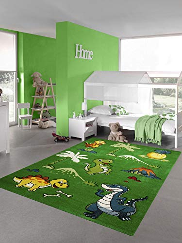 Teppich-Traum Kinderteppich Dinosaurier Kinderzimmerteppich Dschungel Vulkan in grün Größe 120 cm Rund