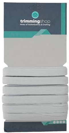 Trimming Shop 7mm Elastic Band Flat Cord Braided Stretch Strap Elastic String Rope for Sewing, DIY Arts and Crafts Projects, Dressmaking, Haberdashery and Clothing, White, 10 Metres