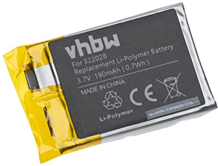 vhbw Batterie Remplacement pour Tomtom AHB322028, 322028 pour smartwatch Montre connectée Bracelet Fitness (190mAh, 3,7V, Li-polymère)