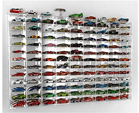 DisplayGifts Vitrine Wandschrank für 1:64 Maßstab Matchbox Hot Toy Cars Räder 108 Slots UV Schutz Spiegel Hintergrund