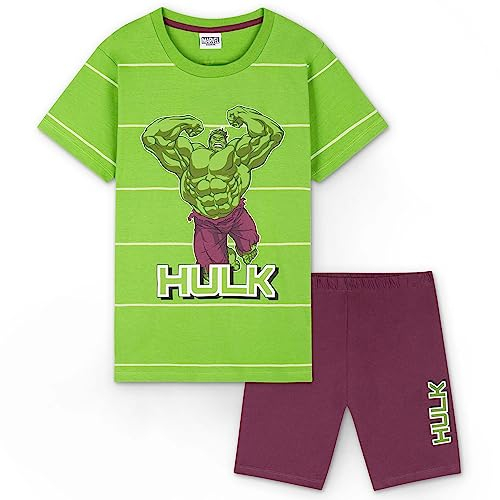 Marvel Avengers Schlafanzug Jungen Set, Baumwollshirt und Shorts Set, Schlafanzãge fãr Jungen, Grüner Hulk, Alter 13 bis 14, Kinder Geschenke