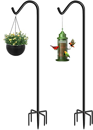 Eazielife Schäferhaken für den Außenbereich, 198 cm hoch, verstellbar, robust, mit 5 Zinken, Schwarz, 2 Stück