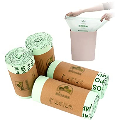 Lihuzmd 6L-10 Rouleaux Sacs Poubelle biodégradables, Sacs poubelles Sacs Poubelle avec Cordon de Serrage Sac à ordures compostable recyclé 100% Sacs compostables