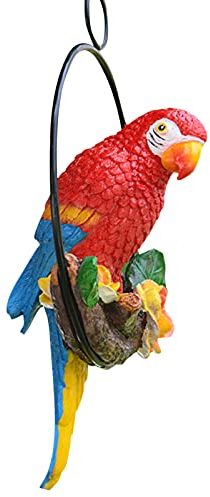 Garten Hängender Papagei Vogel Figur Skulptur, Hängende Papagei Gartenfigur Dekoration Für Garten Balkon Baum, Kunstharz Handwerk Kreatives Geschenk Für Naturliebhaber Tropisches Vogelsammler (Rot)