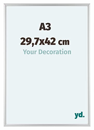 yd. Your Decoration - Bilderrahmen DIN A3 29.7x42 cm - Silber Matt - Bilderrahmen aus Aluminium mit Acrylglas - Antireflex - DIN A3 29.7x42 Rahmen - Aurora