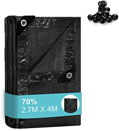 BeGrit Greenhouse Shading Net with Grommets Pergola Sun Shade Cloth 70% Shading Rate UV Resistant Sunblock Shade Netting Sunscreen Fabric for Garden Flower Plant Black(2.7m X 4m)