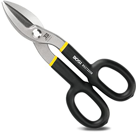 Cesoie per Lamiera, B BOSI TOOLS Forbici da Lattoniere, Taglio Dritto, acciaio al carbonio forgiato e trattato termicamente ad alta resistenza con comoda impugnatura in gomma nera