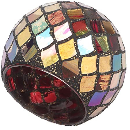 Portavelas Perfumado, Portavelas de té de Cristal de Mosaico Romántico Rojo para Boda