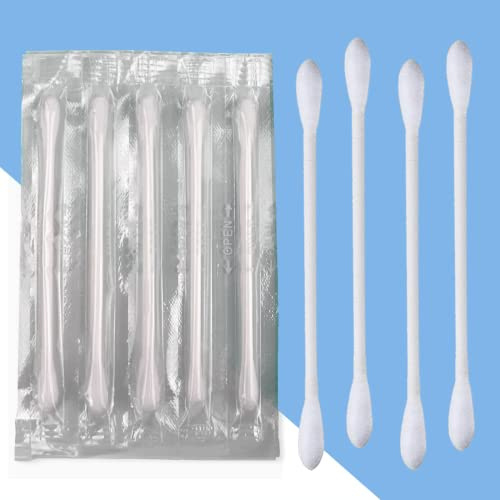 Wattestäbchen, einzeln verpackt, 200 Stück, natürliche Wattestäbchen, Doppelspitzen, Baumwollspitzen für Ohr, Schönheitspflege, Reinigung (weiß, doppeltes rundes Ende)
