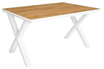 Skraut Home - Mesa de Comedor | 6 Comensales | 140 | Robusta y Estable Gracias a su Estructura y Patas macizas | Ideal para reuniones Familiares | Estilo Industrial (Roble y Borde Blanco)