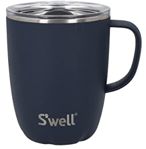 S'well Mug with Handle, Azurite, 350ml. Vacuum Insulated Stainless Steel Travel Mug with Handle, On-The-Go Travel Cup with Slide-Open Lid - Dishwasher Safe, Blue