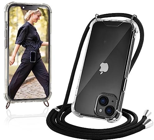 JProtect für iPhone 14 Hülle mit Band – Handyhülle zum Umhängen mit Band in Schwarz – Handykette iPhone 14 Kordel Hülle mit Kette/Schnur – Schützendes Case