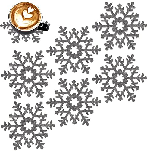 orion group Becheruntersetzer Tassenuntersetzer Tassenunterlagen Unterlage Untersetzer Filz Schneeflocke grau 6er-Set 13,5 cm
