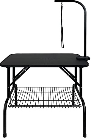 TRMLBE Trimmtisch für Hunde Höhenverstellbar Hundefrisiertisch Hundefriseur Tisch inkl. 360° Drehbarer Haltegurt & Schlingen & Unterkorb Tierpflegetisch Klappbar Schertisch, für Hunde Katzen (Type-S)
