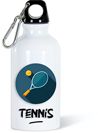 Gourde Tennis Sport 400ml Bouteille d’Eau Aluminium Réutilisable Ecologique avec Mousqueton. Idée Cadeau Original Humour Homme Femme Enfant Ami Utile Voyage Collègue Anniversaire Noël