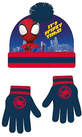 Spiderman Unisex Kids Mütze und Handschuhe Set, Blau, Estándar
