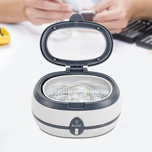 600ML - Ultraschallreiniger 40kHz Waschgerät für Schmuck/Uhren/Gläser/Zahnmedizinische Instrumente/wasserdichte Laborgeräte | 20 * 14 * 12.5cm | Grau+Weiß |