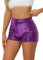 Allegra K Damen Kurze Hose Cocktail Reißverschluss Elastischer Taille Glitzer Pailletten Short Lila S