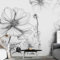KoKoty Papier Peint Soie Panoramique Fleurs de croquis noir et blanc dessinées à la main-300 x 250 cm-XXL illusion d'optique Papier peint Déco Mural Tableaux Muraux Photo
