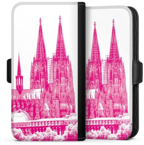 Flip Case kompatibel mit Apple iPhone X Handyhülle aus Kunst Leder schwarz Klapphülle Köln Kölner Dom Deutschland