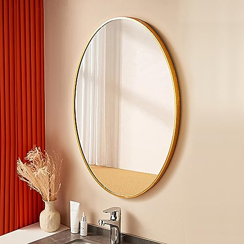 DELURA Wandspiegel - Oval, Gold, Modern, Metallrahmen Spiegel, HOCH und QUER Montage möglich - for Flur, Wohnzimmer, Bad oder Garderobe (Size : 40x60cm/16x24in)