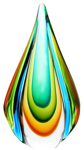 Luxury Lane Mundgeblasene grüne Flamme in Tropfenform, Sommerso-Kunst-Glas-Skulptur für Heimdekoration, 25,4 cm hoch, Tafelaufsatz