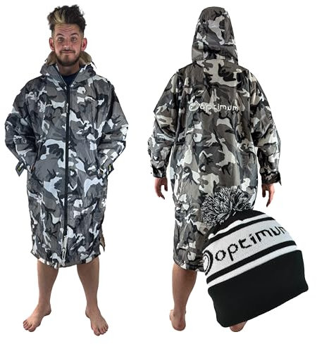 OPTIMUM Drywrap Manteau Poncho Oversized à Manches Longues, Sec, Imperméable, Coupe-vent - Natation, Surf, Sports Nautiques - Taille Large, Camouflage Gris