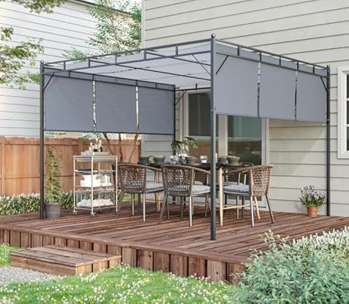 Metal Pergola Canopy Large Retractable Roof Gazebo Patio Sun Shade Structure Outdoor Garden Awning Tent Conservatory Deck Arbour Trellis Modern Shelter