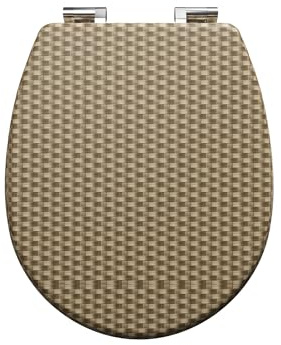 LEDSone Hard Close Wood Grain Cover MDF Toilet Seat with Quick Release for Easy Cleaning, Adjustable Hinges, 17.12 L x 14.76 W
