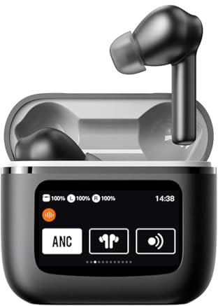OBA-ProX5 Auricolari Bluetooth 5.3 Cuffie Wireless In Ear Stereo ENC ANC Cancellazione Rumore, Display LCD Colore IPX5 Impermeabile con localizzatore auricolari, batteria 500 mAh