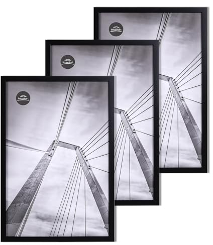 lincoolart bilderrahmen A3 schwarz Holz Fotorahmen, MDF DIN A3 Rahmen mit leinebruchsicheres Acrylglas, für Poster und Bilder,3er Set