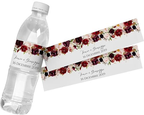 Etichette Per Bottiglie D'Acqua Personalizzate - Stampa Floreale Colorata Personalizzata 50/100 Pezzi Etichette Adesive Impermeabili Per Involucri Di Compleanno, Testo Personalizzato Etichette Per